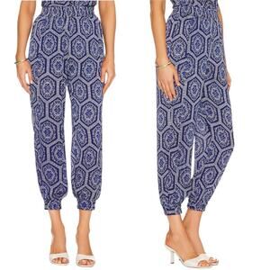 MISA Los Angeles Noomi Pants Size XS Lapis Tile Blue Boho Printed Joggers NWOT
